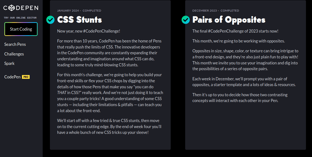 image of challenges from codepen