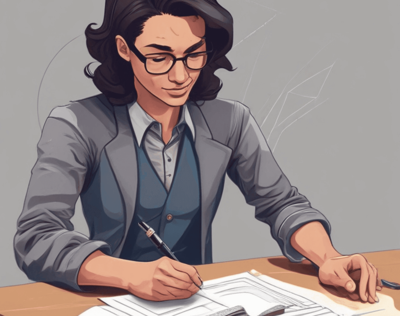 girl sitting at a desk writing