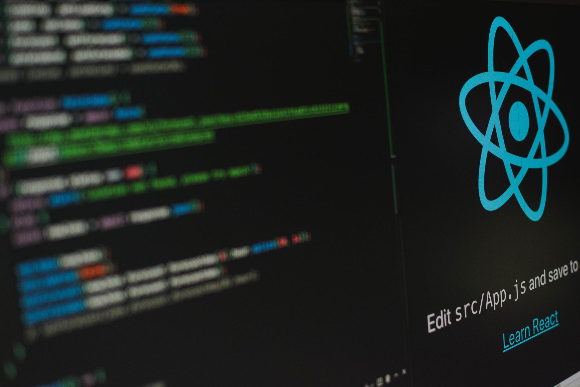 image of screen display code with react logo in the web